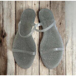 STUART WEITZMAN Clear Silver Glitter Slide Flats Sandals Size 8